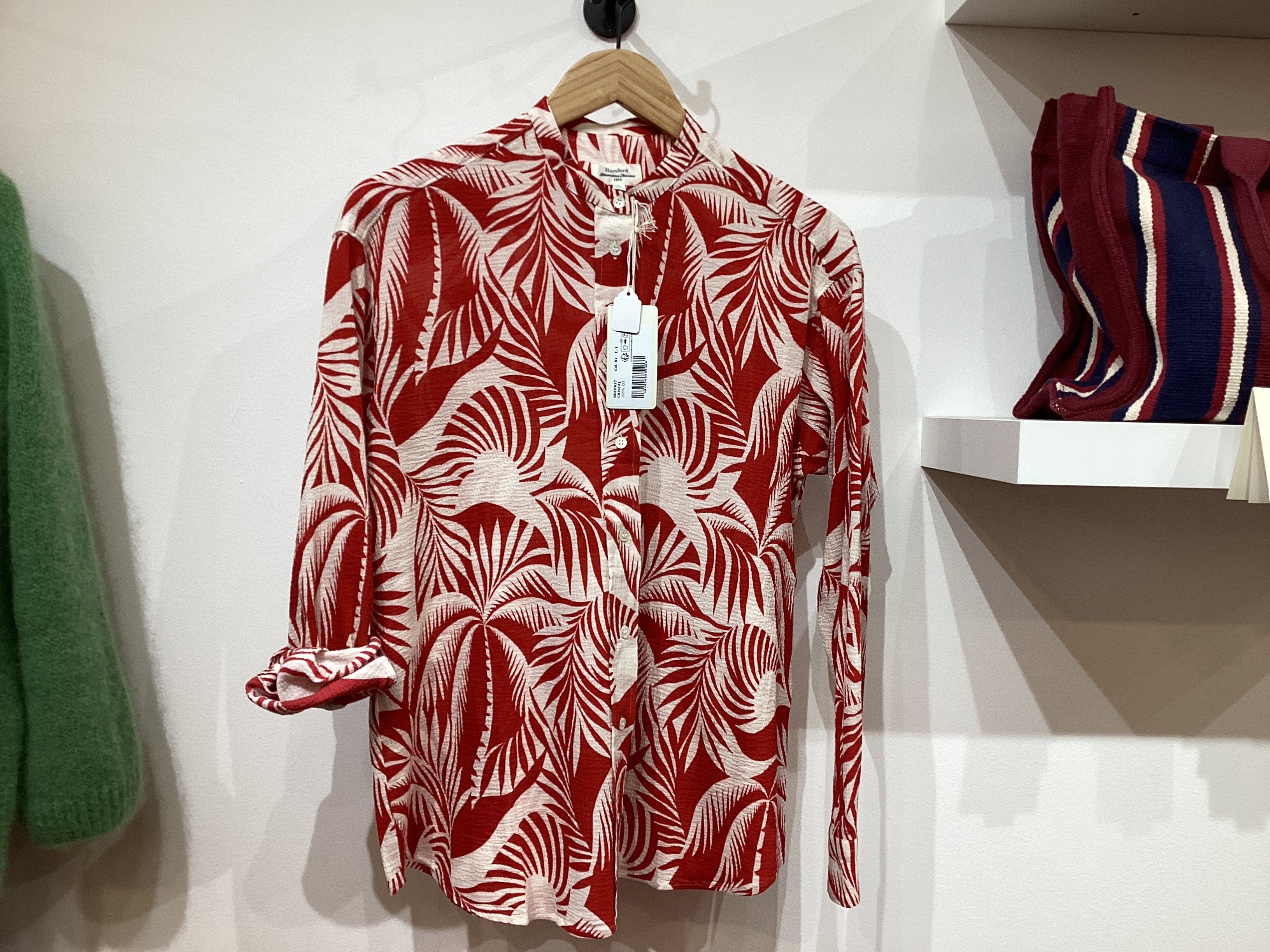 Hartford Cristal palm print crinkle shirt  - red