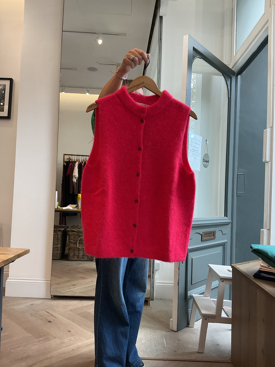 Floor clothing button through wool mix tank - fuschia