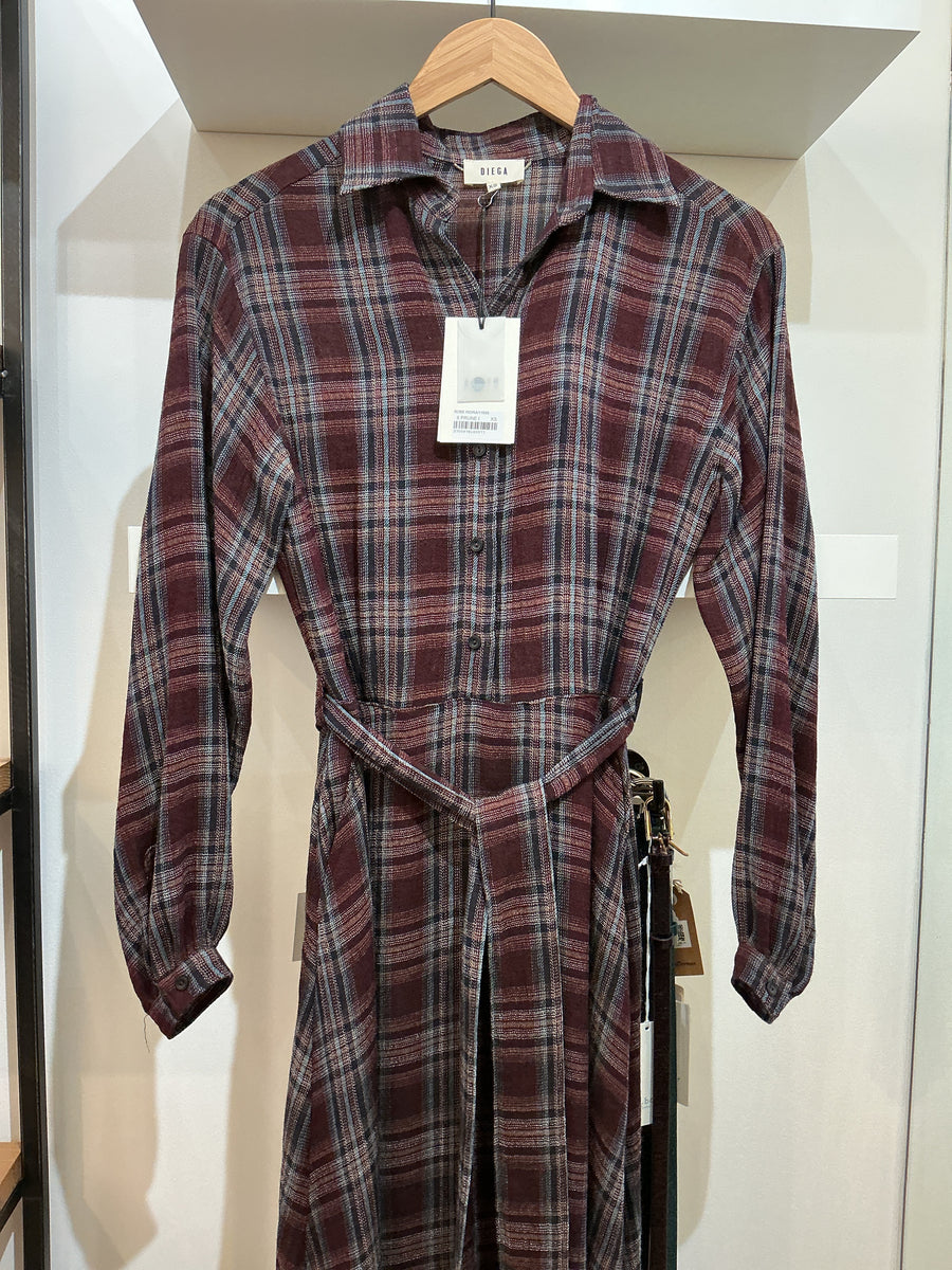 Diega Riora check dress - burgundy & blue