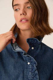 Des Petits Hauts Lazou ruffle denim shirt - mid wash