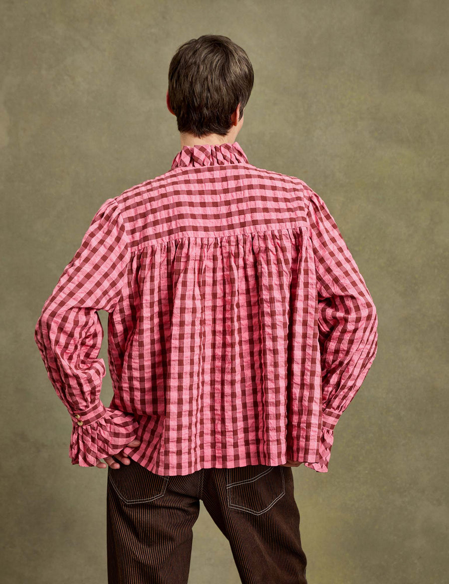 Penelope Chilvers portobello check ruffle blouse - pink / brown