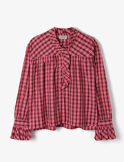 Penelope Chilvers portobello check ruffle blouse - pink / brown