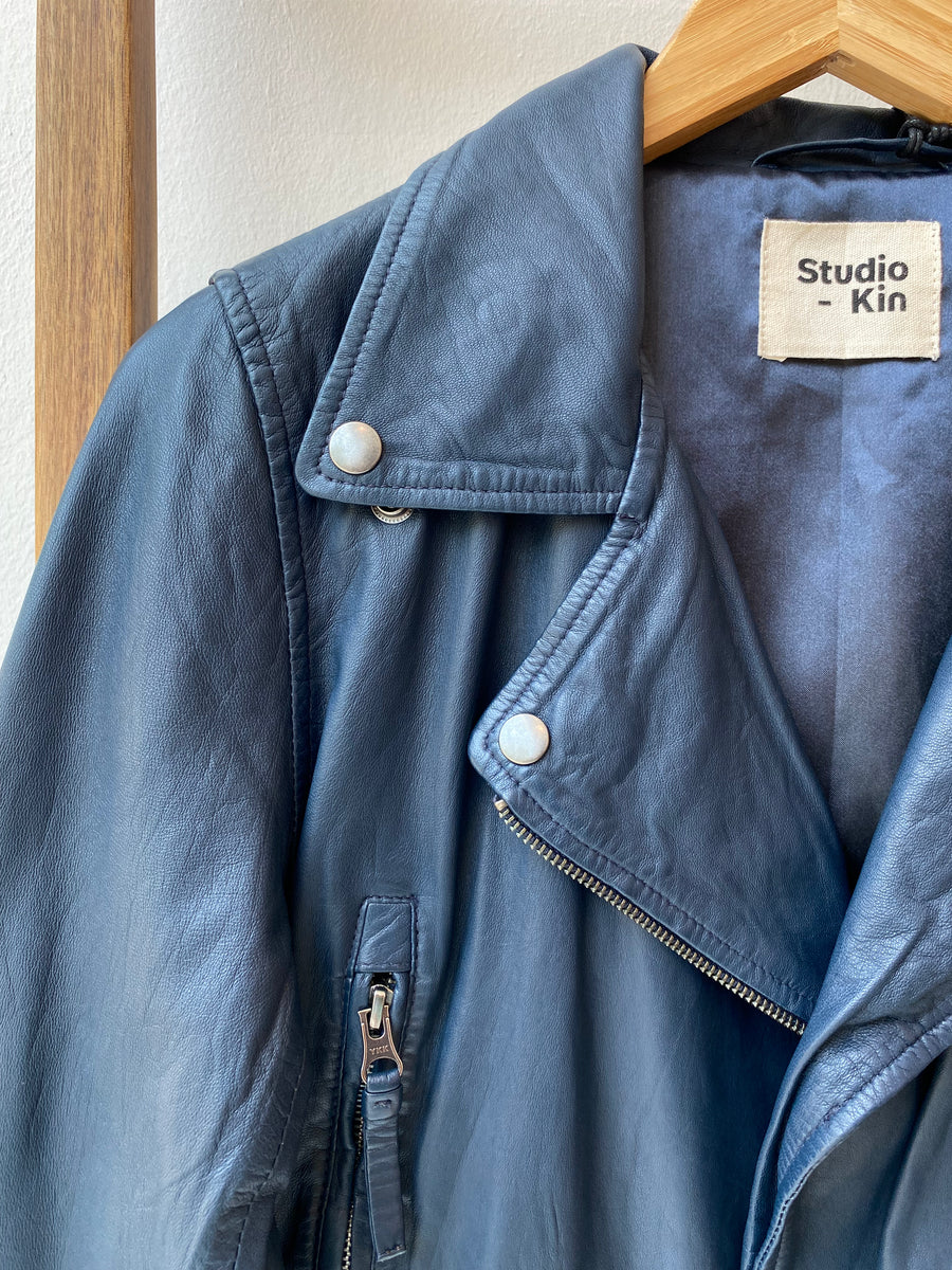 Studio-Kin Grace leather biker jacket - navy blue