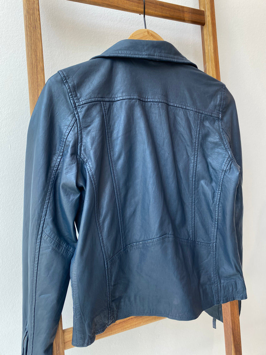 Studio-Kin Grace leather biker jacket - navy blue