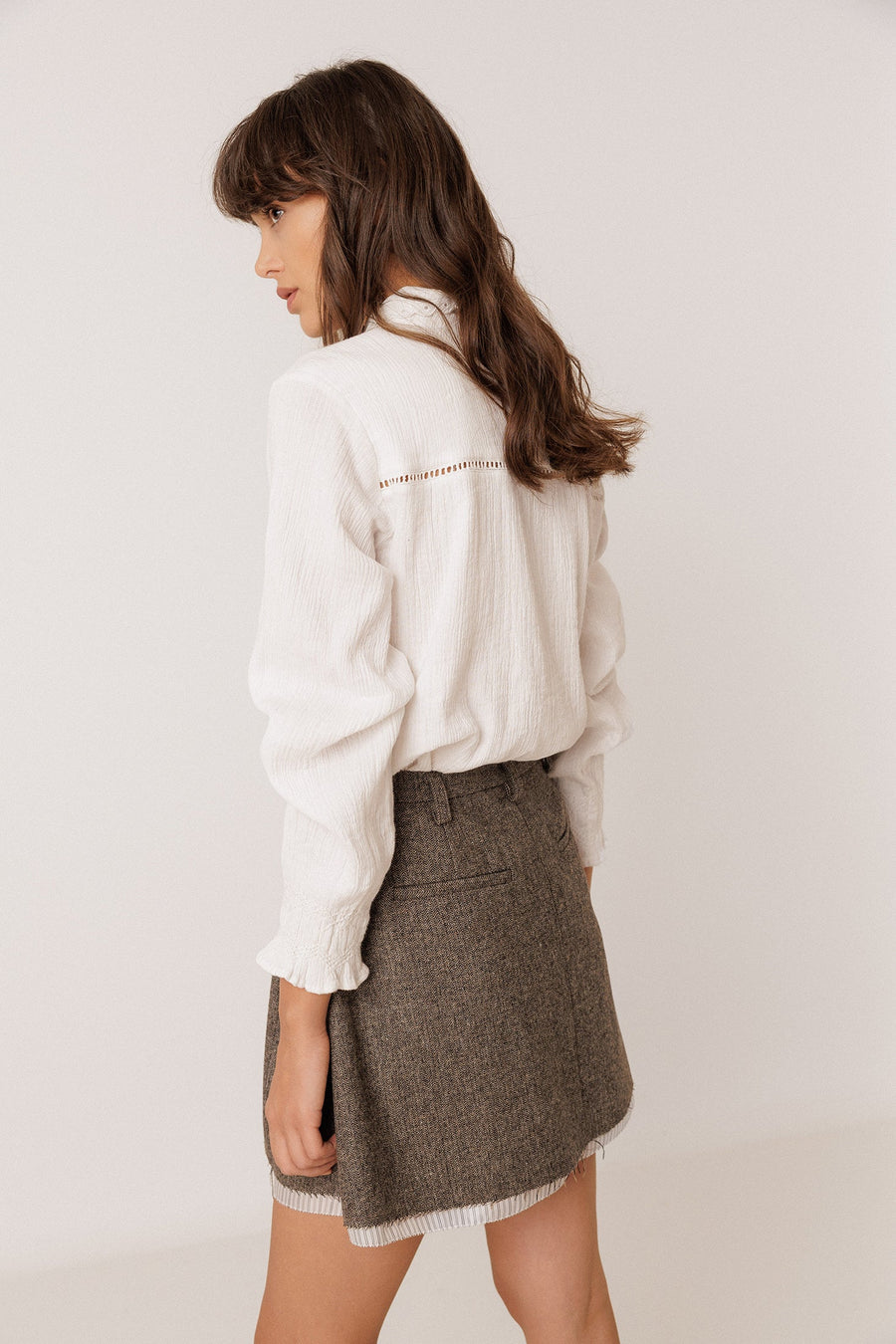 Indi & Cold romantic collared double gauze shirt -  white