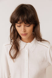 Indi & Cold romantic collared double gauze shirt -  white