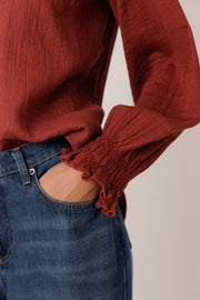 Indi & Cold romantic double gauze collared blouse - brick