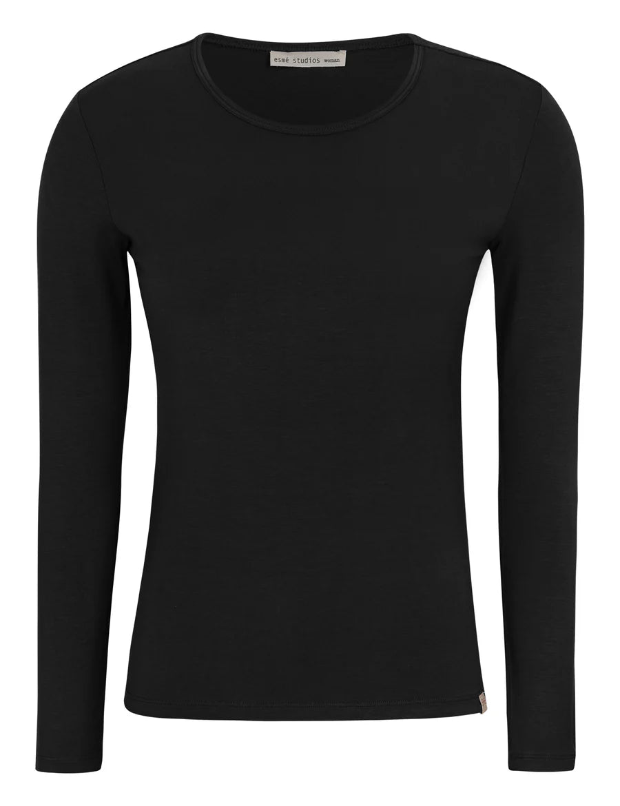 Esme studio long sleeve slim jersey top - black