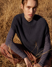 Esme studio long sleeve slim jersey top - black