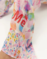 Me369 Holly tie neck ruffle top - mulit