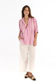 Tanavana Luno Striped linen shirt - pink