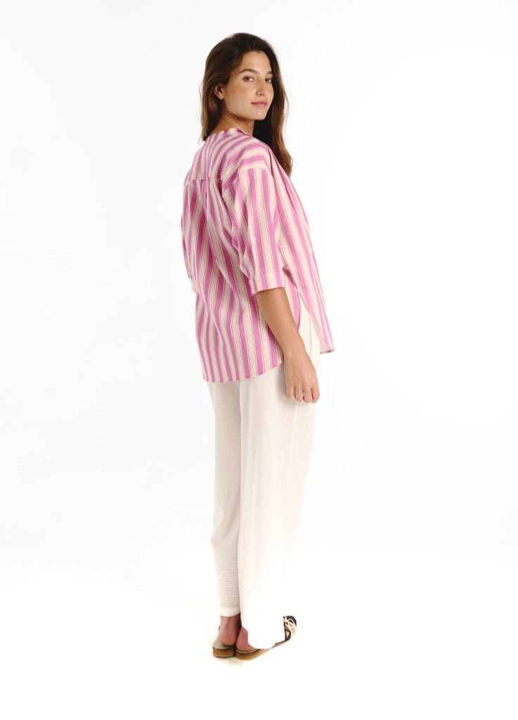 Tanavana Luno Striped linen shirt - pink