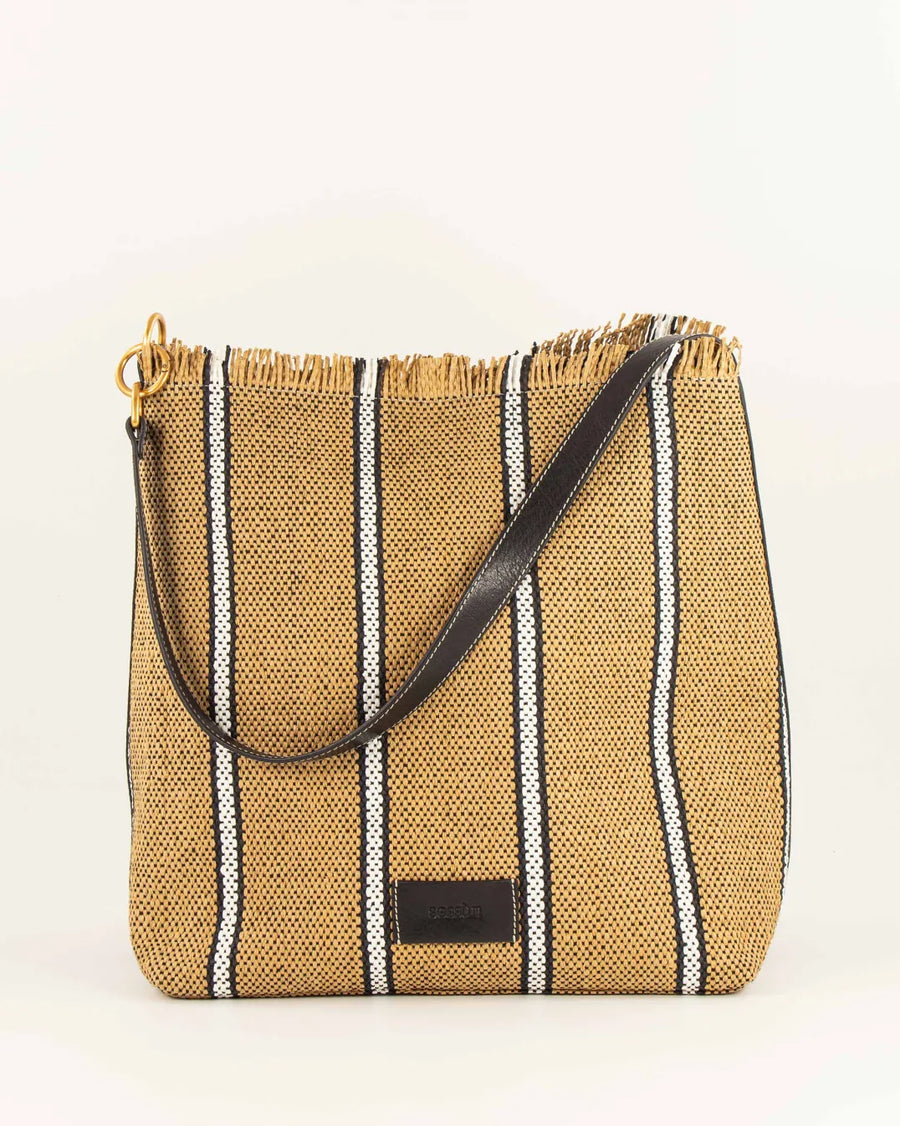 Sessun Vita Mia large striped raffia bag