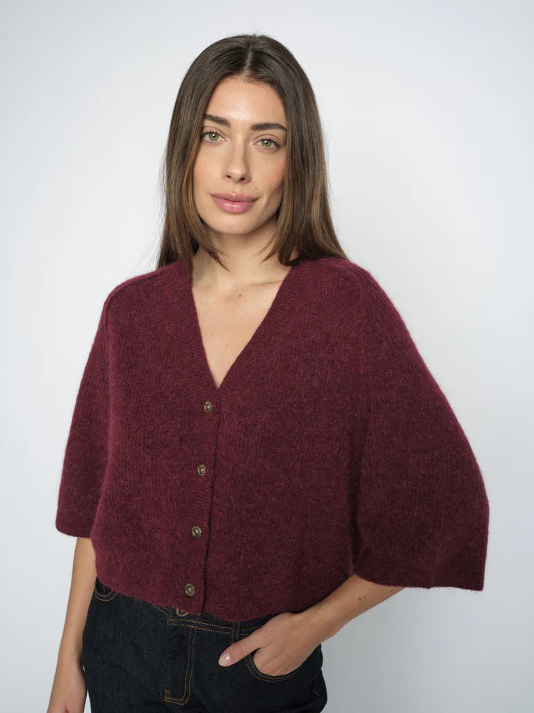 Mos mosh Thora Lizet short sleeved knit cardigan - cabernet