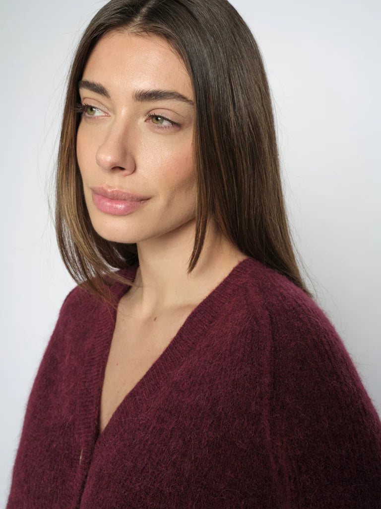 Mos mosh Thora Lizet short sleeved knit cardigan - cabernet
