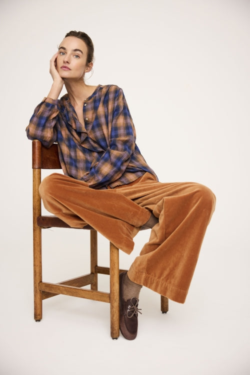 JcSophie pearl blouse - cognac check