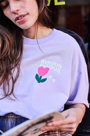 Arsense & Les pipelettes  a.p Bisous Bisous organic cotton t shirt - lilac