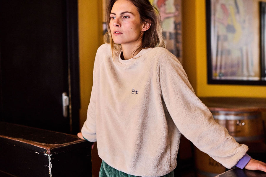 Arsene & les pipelettes crew neck fleece sweatshirt - stone
