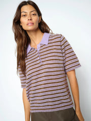 Mos mosh Milvi striped knitted polo top - violet
