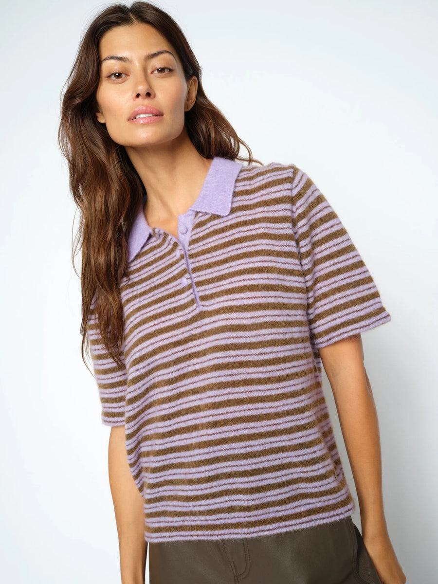 Mos mosh Milvi striped knitted polo top - violet