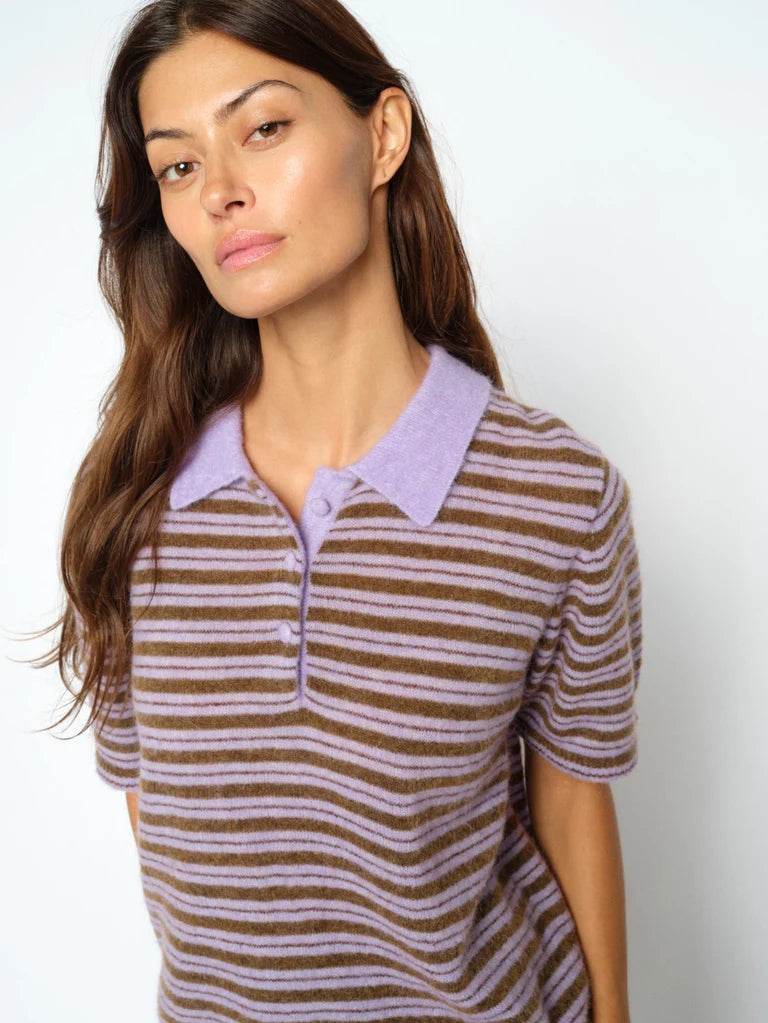 Mos mosh Milvi striped knitted polo top - violet
