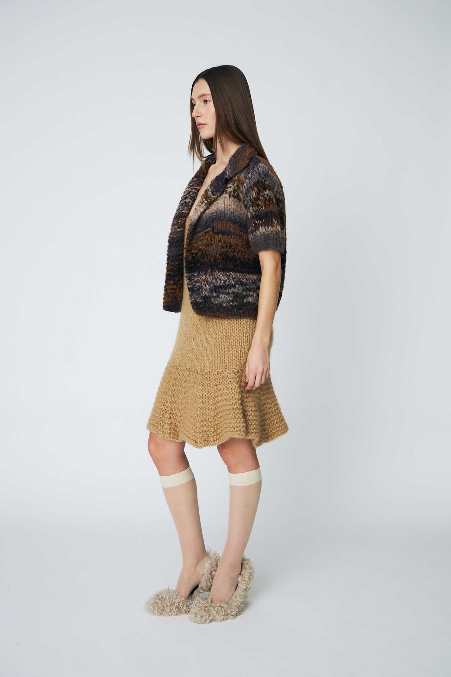 Dawn x Dare Moa short sleeve knitted jacket - mocha