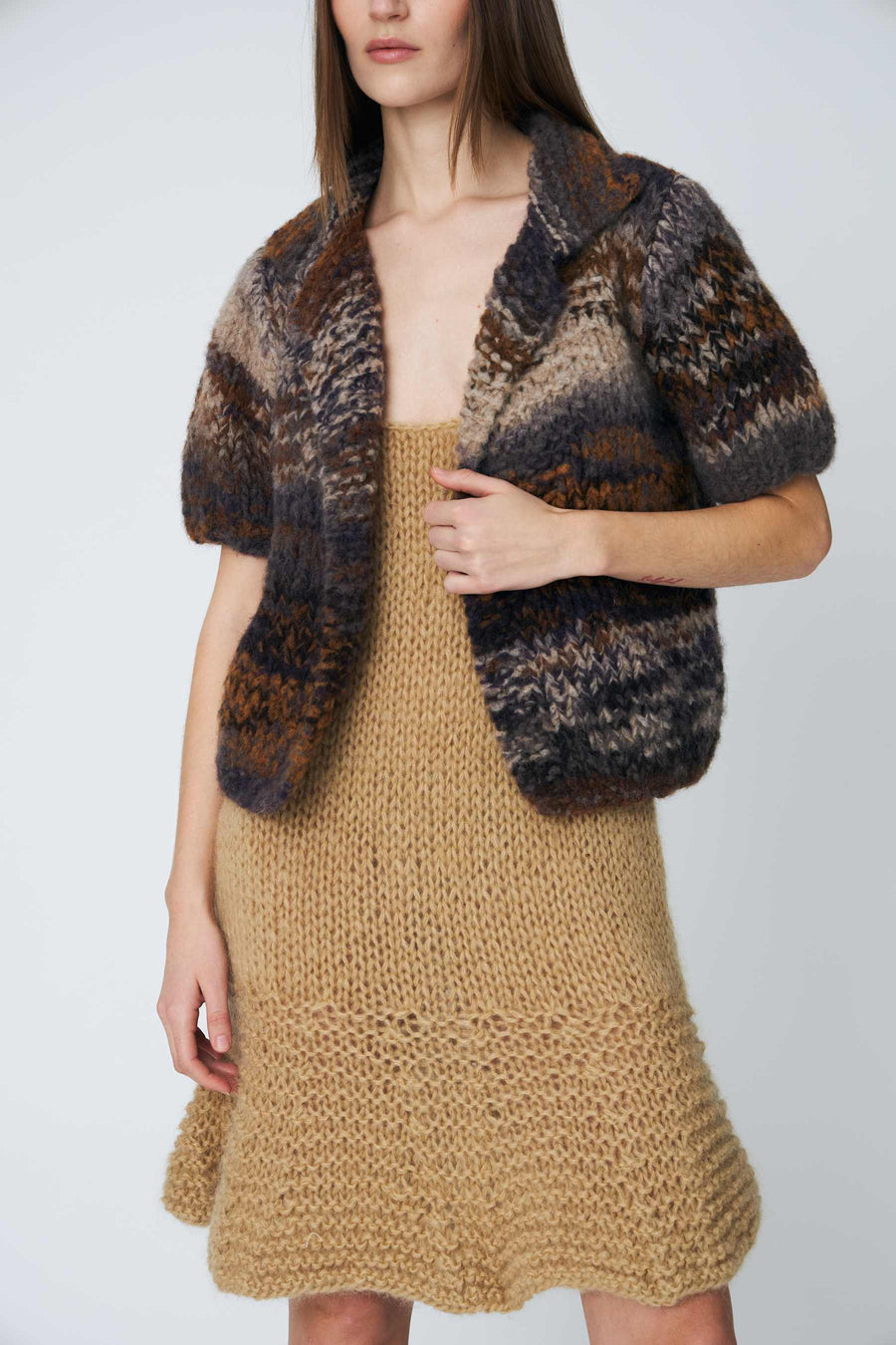 Dawn x Dare Moa short sleeve knitted jacket - mocha
