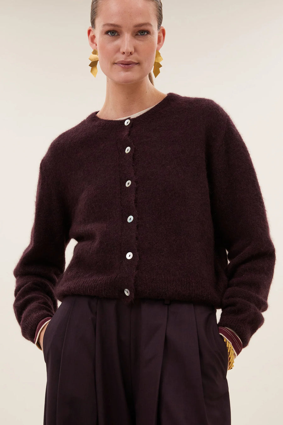 by-bar Cleo button through cardigan - deep wine