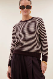 by-bar Sally striped crew neck jumper - burgundy crush