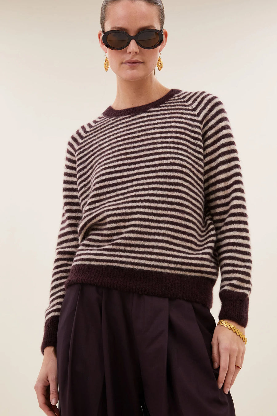 by-bar Sally striped crew neck jumper - burgundy crush