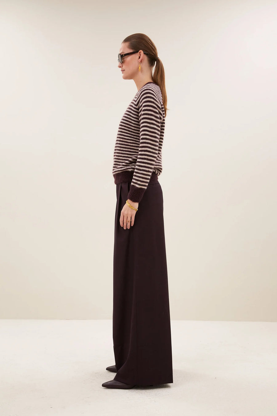 by-bar Sally striped crew neck jumper - burgundy crush