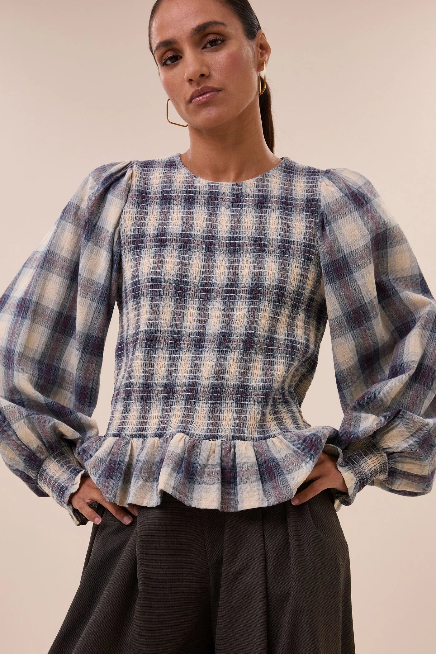by-bar Yena Tokyo check blouse - blue check