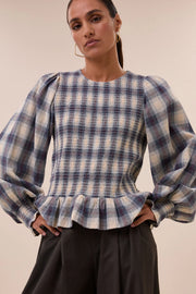 by-bar Yena Tokyo check blouse - blue check