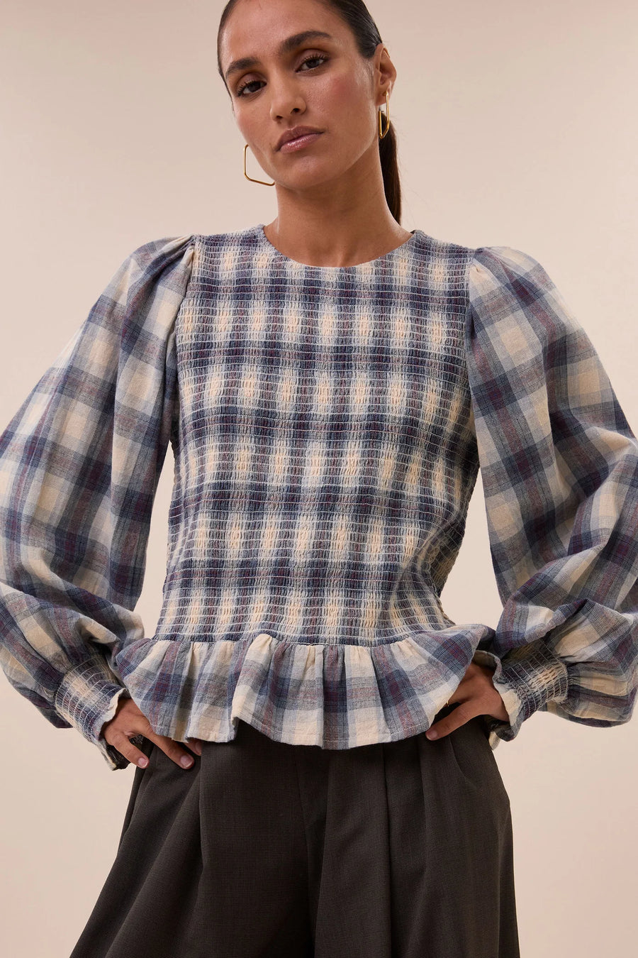 by-bar Yena Tokyo check blouse - blue check