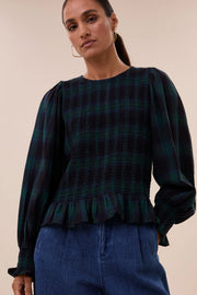 by-bar Yena green tartan top