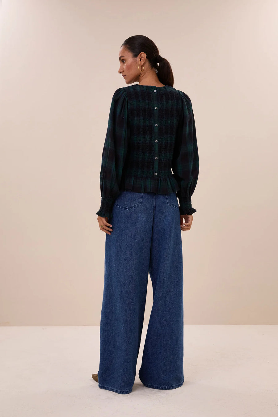 by-bar Yena green tartan top