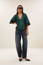 by-bar Juta metallic v neck top - green