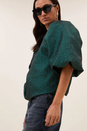 by-bar Juta metallic v neck top - green