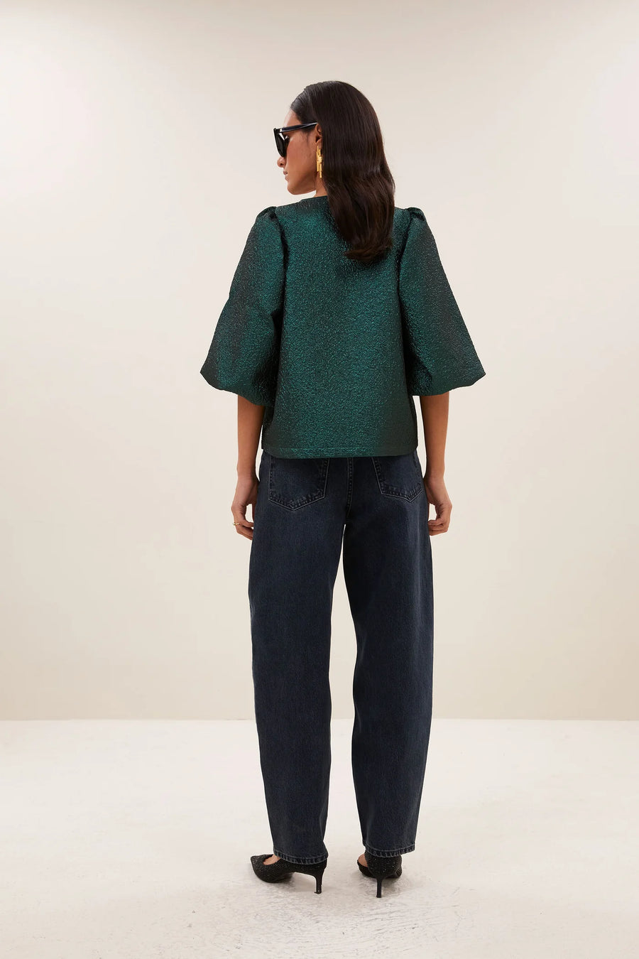 by-bar Juta metallic v neck top - green