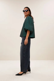 by-bar Juta metallic v neck top - green
