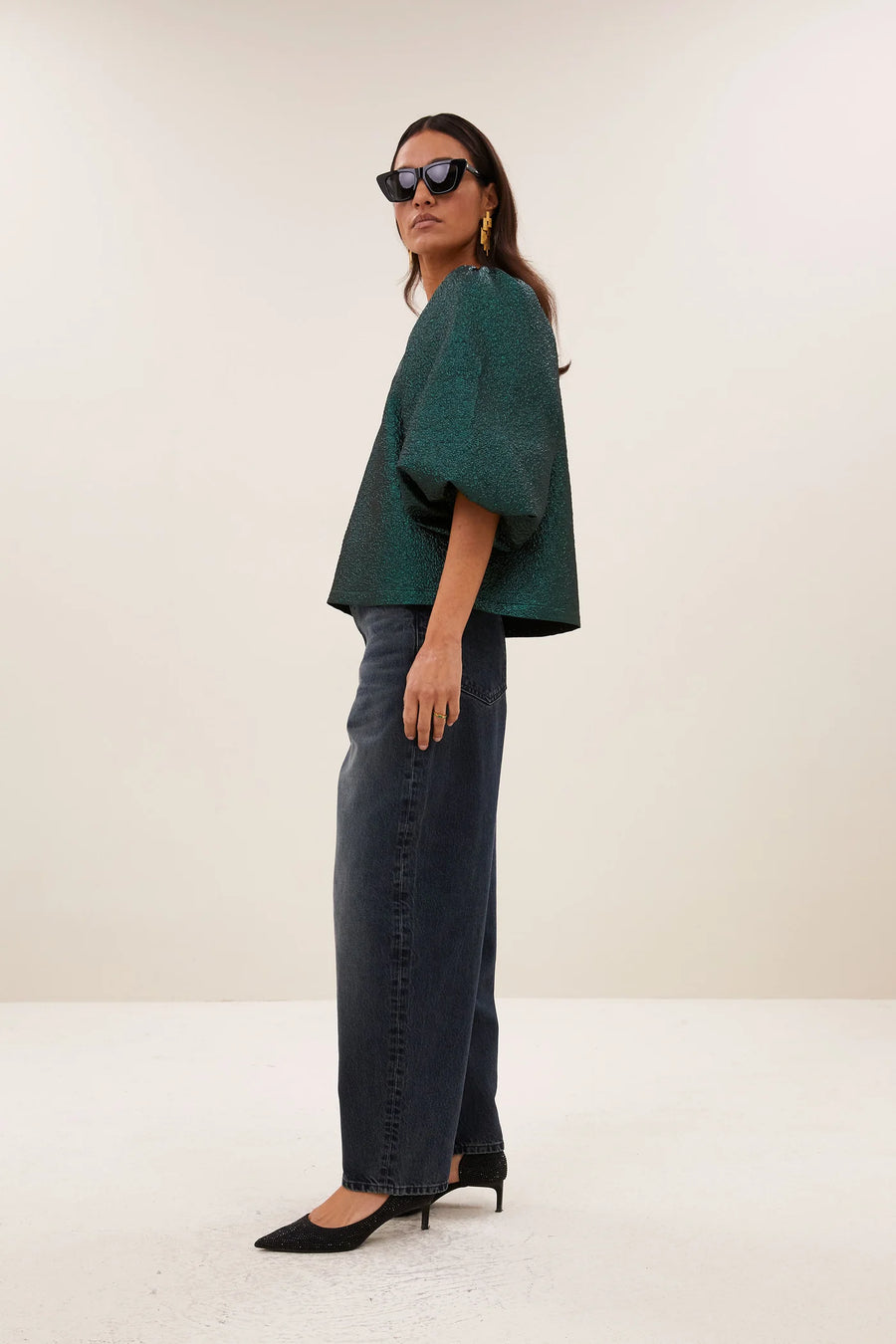 by-bar Juta metallic v neck top - green