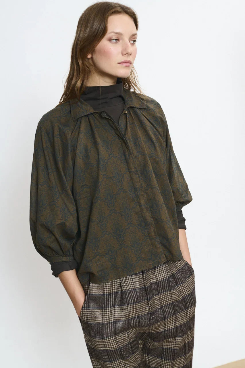 Beatriz Furest Raya printed blouse - dark brown / camel