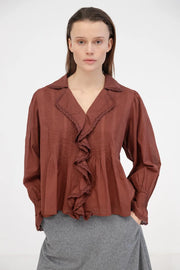 Project AJ117 Galia ruffle top - russet brown