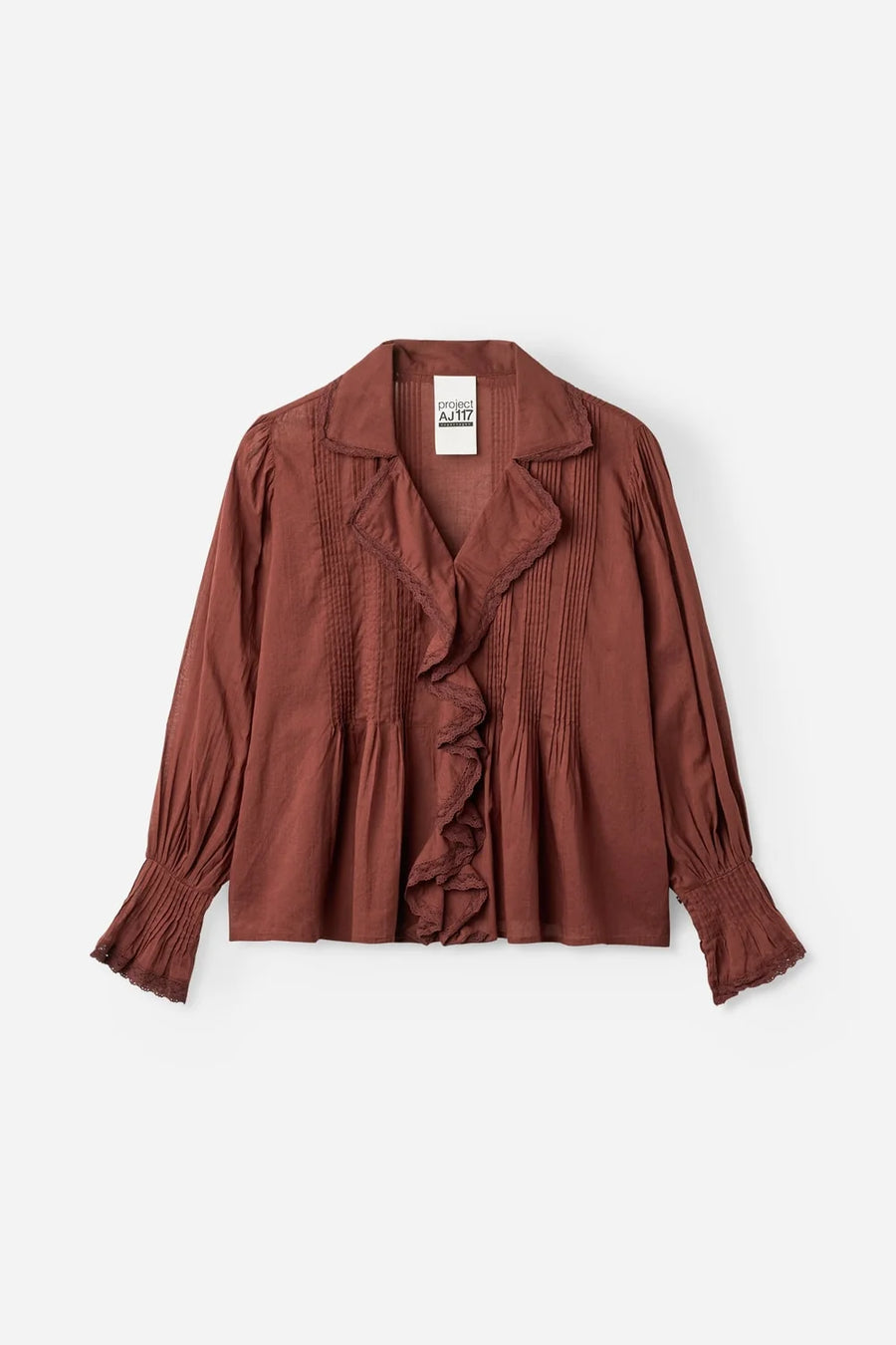 Project AJ117 Galia ruffle top - russet brown