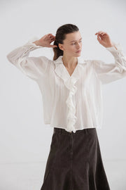 Project AJ117 Galia ruffle top - white