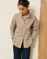 Hartford Chana ruffle neck striped shirt - brown / off white