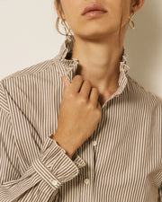 Hartford Chana ruffle neck striped shirt - brown / off white