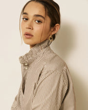 Hartford Chana ruffle neck striped shirt - brown / off white