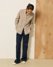 Hartford Chana ruffle neck striped shirt - brown / off white