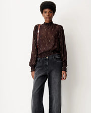 Sessùn Duchess print lurex top - coffee